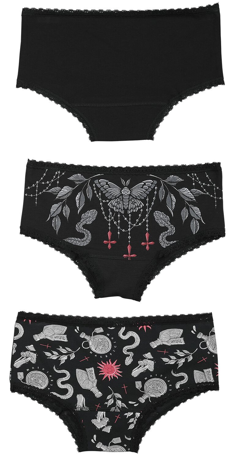 Set of three pairs of underwear with witchy prints
