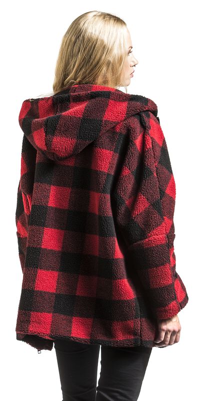 Ladies Hooded Oversized Check Sherpa Jacket | Urban Classics Winter ...